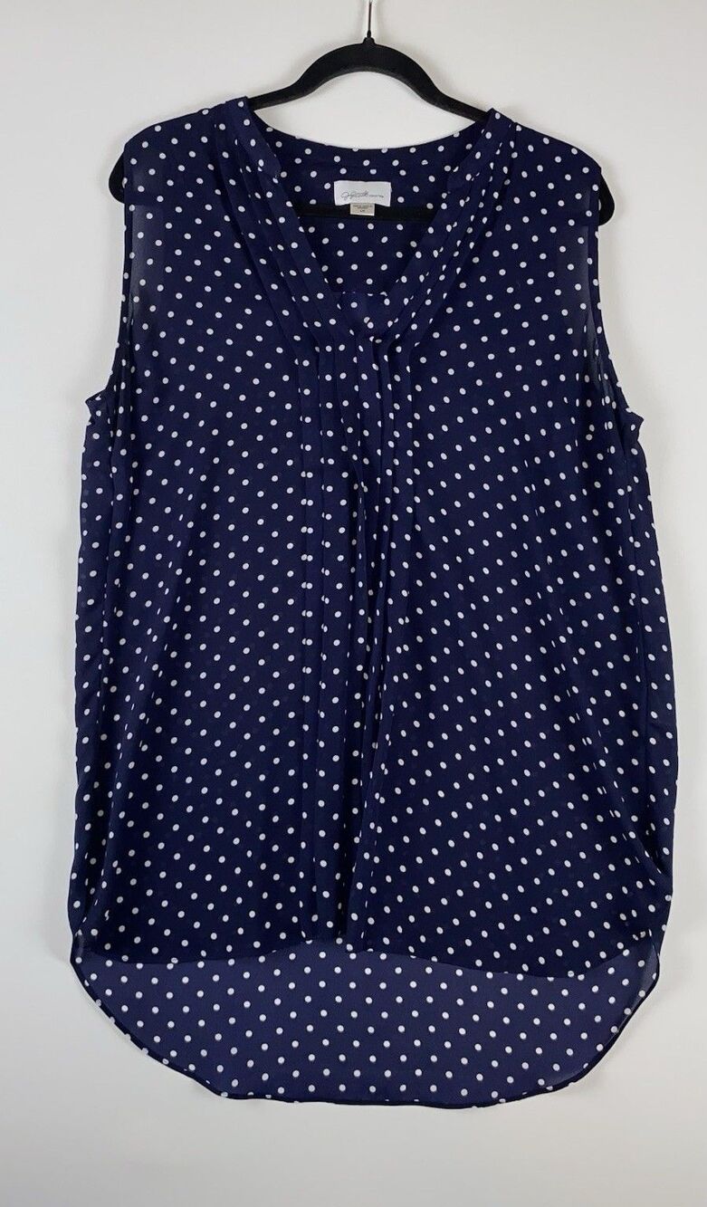 Jaclyn Smith Collection Blue/White Polka Dot V-Neck Sleeveless Blouse L